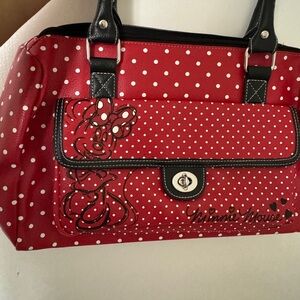 Red Polka Dot Shoulder Bag with Black Trim
